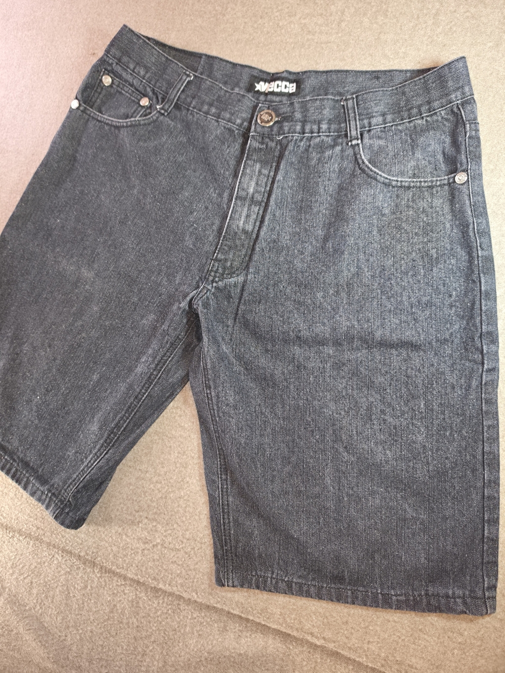 Mecca Y2k Black Denim Jean Shorts 100% Cotton Vintage Relaxed Fit Mens Size 38